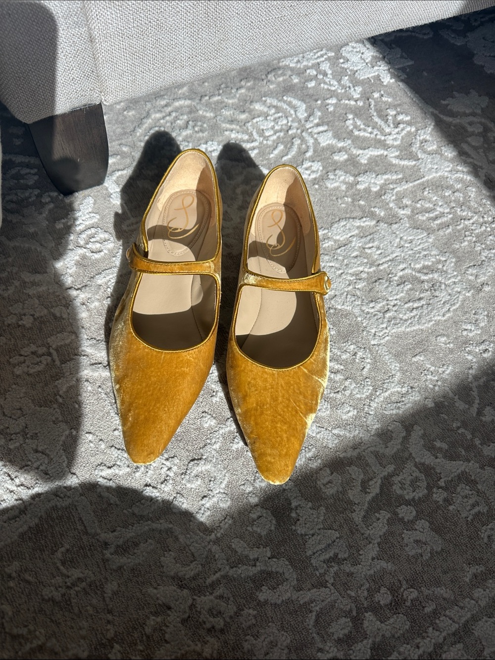 Sam Edelman Velvet Mary Jane Flats in Mustard